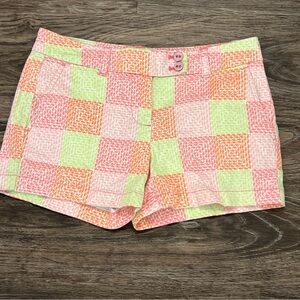 Vineyard Vines Patchwork Whale Print Shorts Size 0 Pink Green Low Rise Preppy‎